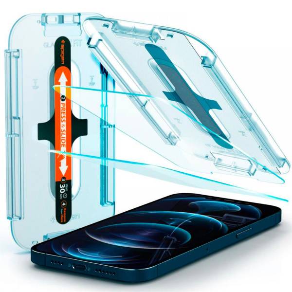 Spigen Glas.tR EZ Fit für Apple iPhone 12 Pro Max – 2x gehärtete Glas Folien inklusive Montagerahmen
