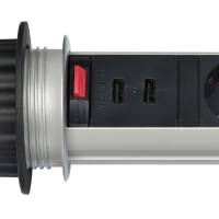 brennenstuhl Tower Power Tischsteckdosenleiste – Versenkbare 3-fach Steckdosenleiste mit 2 USB-Ports