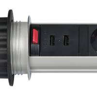 brennenstuhl Tower Power Tischsteckdosenleiste 3-fach – versenkbare Tischsteckdose 2m Kabel USB