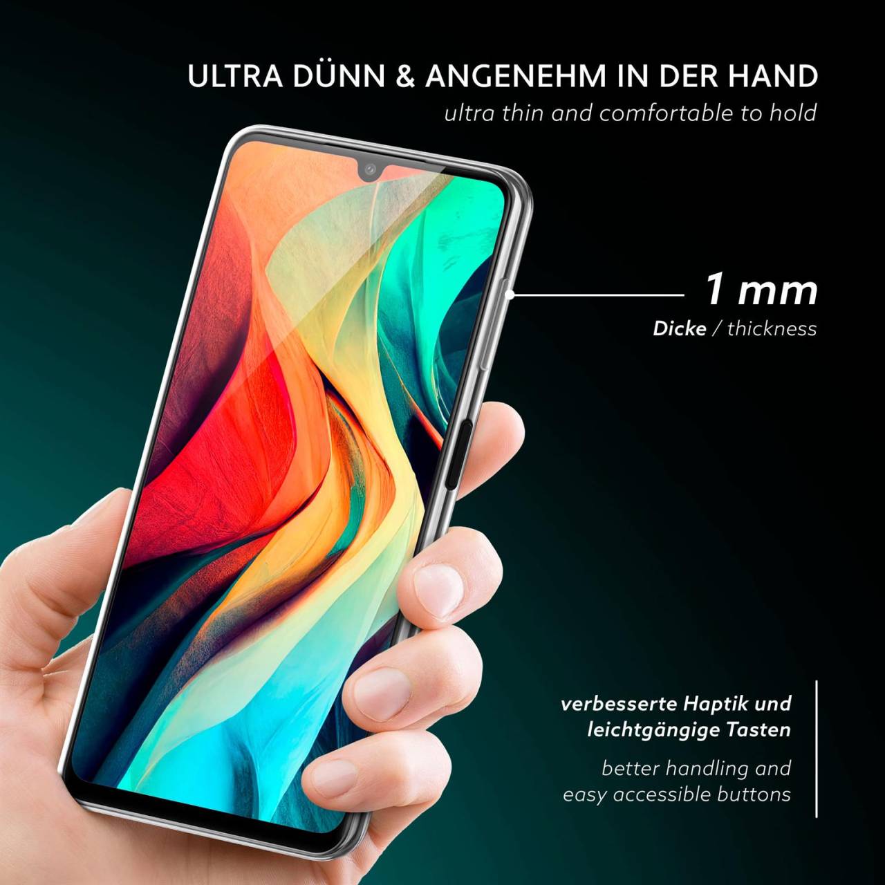 moex Aero Case für Samsung Galaxy A22 (4G) – Durchsichtige Hülle aus Silikon, Ultra Slim Handyhülle