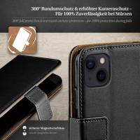 moex Book Case für Apple iPhone 15 – Klapphülle aus PU Leder mit Kartenfach, Komplett Schutz
