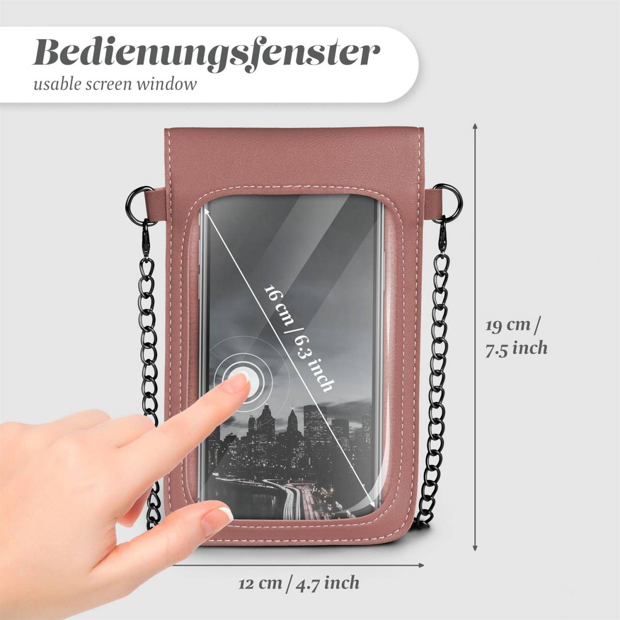 moex Comfy Purse – Handytasche zum Umhängen mit praktischem Touch-Fenster – Handy Umhängetasche