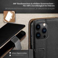 moex Book Case für Apple iPhone 15 Pro Max – Klapphülle aus PU Leder mit Kartenfach, Komplett Schutz