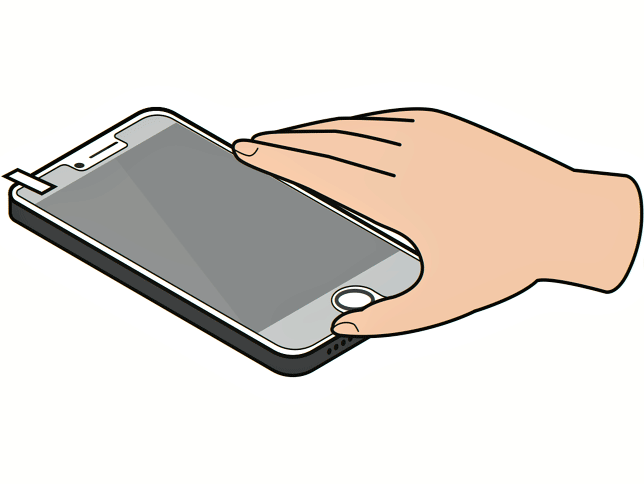 Positionieren Sie die Folie mit der Klebeseite nach unten und zentriert an den passenden Aussparungen Ihres Handy-Displays.