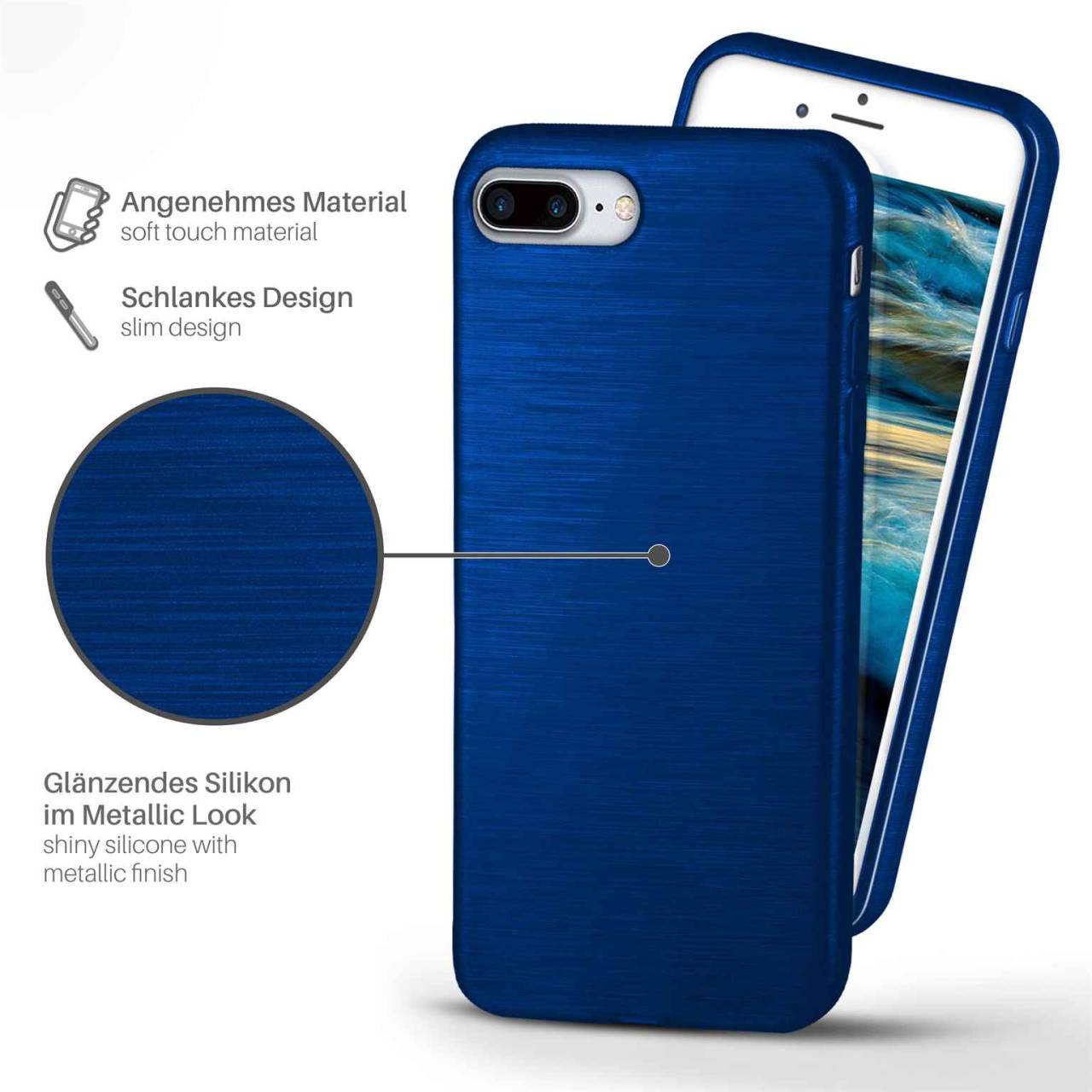 moex Brushed Case für Apple iPhone 8 Plus – Silikon Handyhülle, Backcover in Aluminium Optik