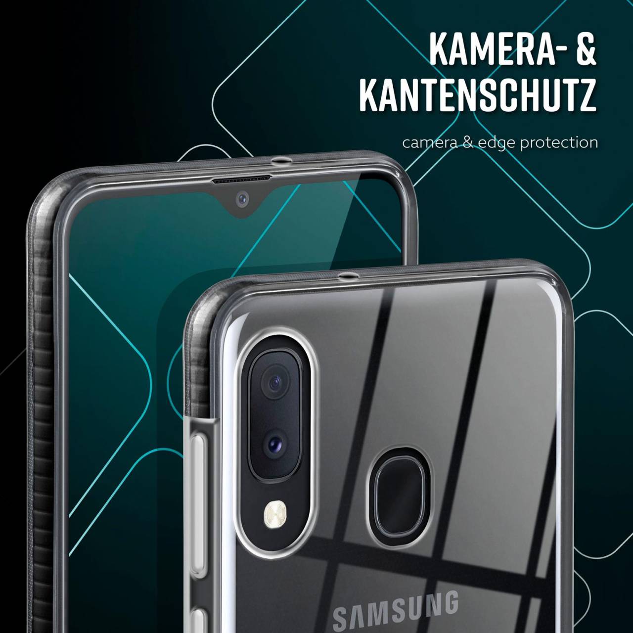 ONEFLOW Cushion Case für Samsung Galaxy A20e – Durchsichtige Hülle aus Silikon mit 3D Kameraschutz