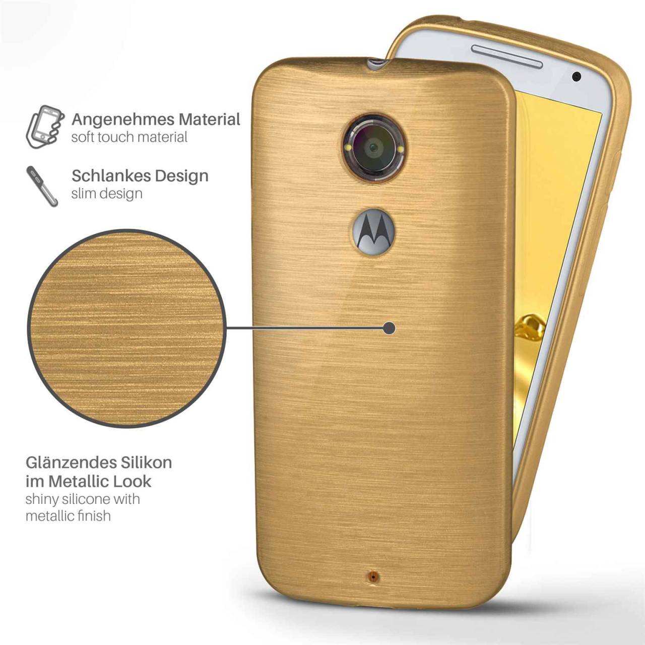 moex Brushed Case für Motorola Moto X2 – Silikon Handyhülle, Backcover in Aluminium Optik