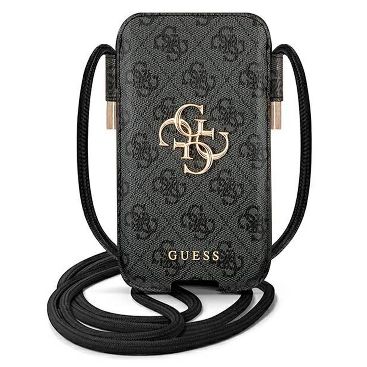 Guess Handytasche – elegante Umhängetasche für Smartphones mit goldenem Big Logo, AllOver 4G Logo Serie