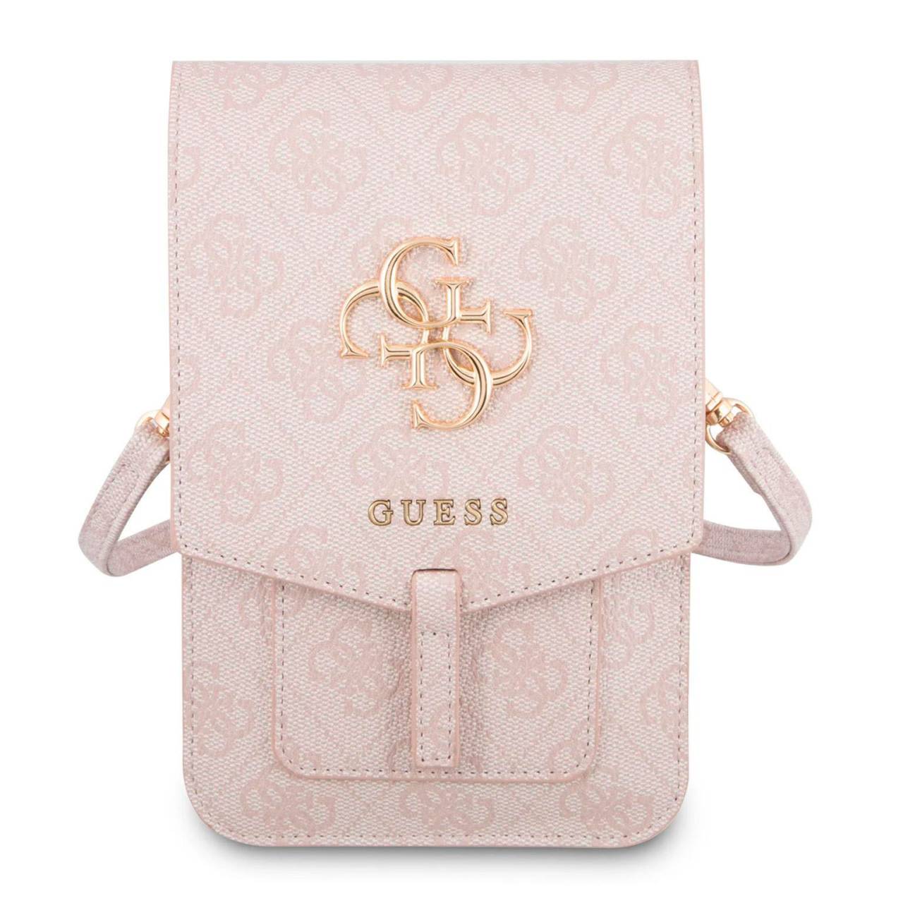Guess Handtasche – elegante Umhängetasche für Smartphones mit goldenem Big Logo, AllOver 4G Logo Serie