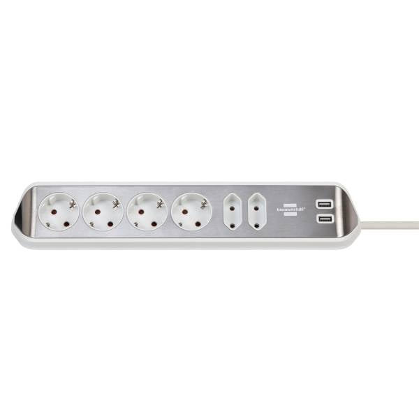 brennenstuhl Eck-Steckdosenleiste – 4x Schutzkontakt, 2x Euro und 2x USB Ladebuchsen, estilo Serie