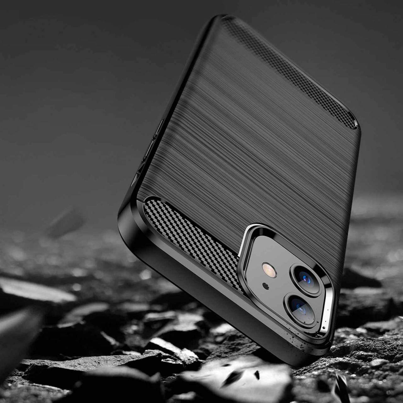 ONEFLOW Shift Case für Apple iPhone 12 – Handyhülle aus robustem TPU in Carbon- & brushed Alu-Optik