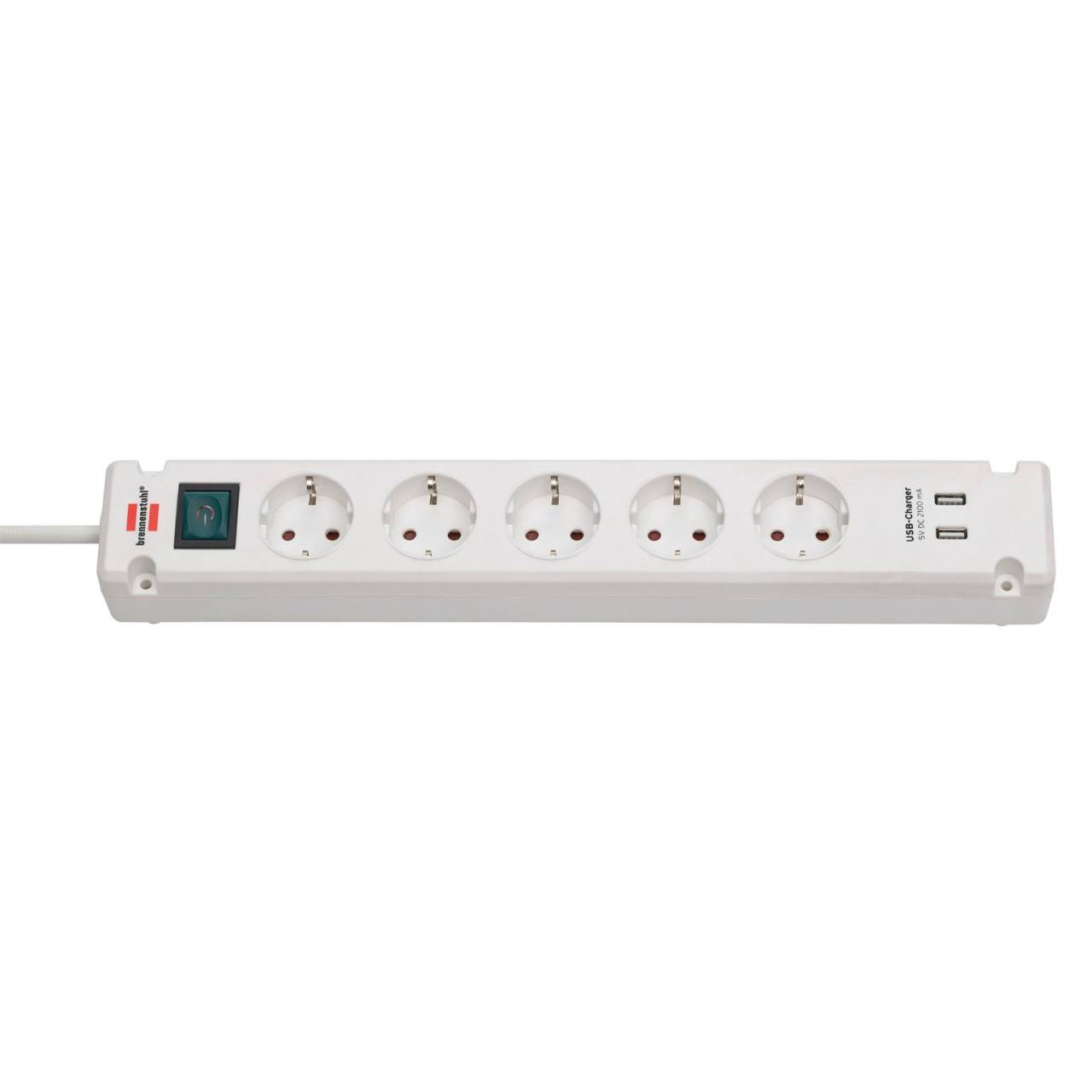 brennenstuhl Bremounta Steckdosenleiste 5-fach – Steckdosenleiste mit 2 USB-Anschlüssen, Schalter und 3m Kabel