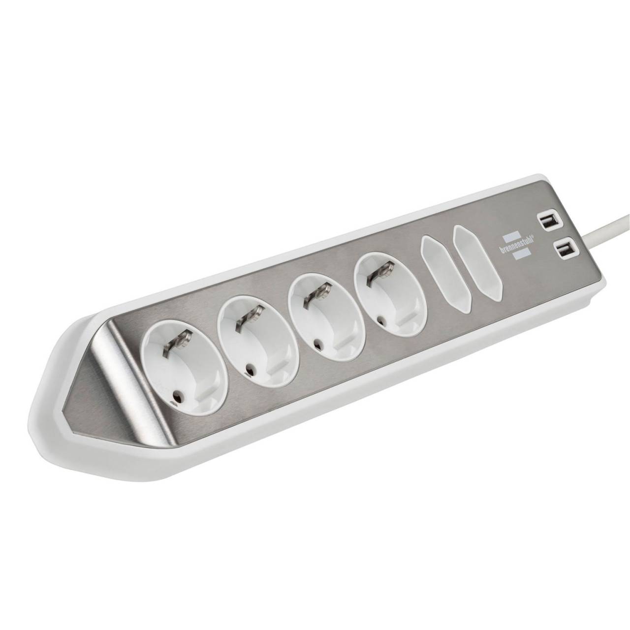 brennenstuhl Eck-Steckdosenleiste – 4x Schutzkontakt, 2x Euro und 2x USB Ladebuchsen, estilo Serie
