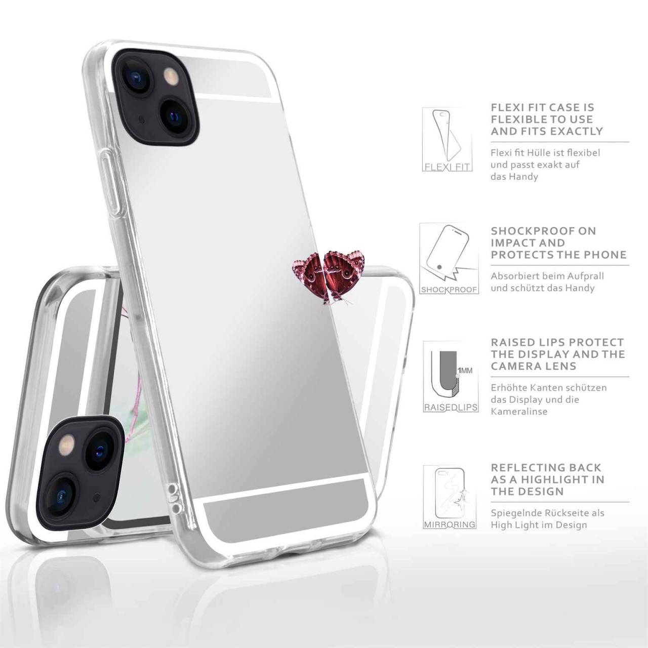 moex Mirror Case für Apple iPhone 13 mini – Handyhülle aus Silikon mit Spiegel auf der Rückseite