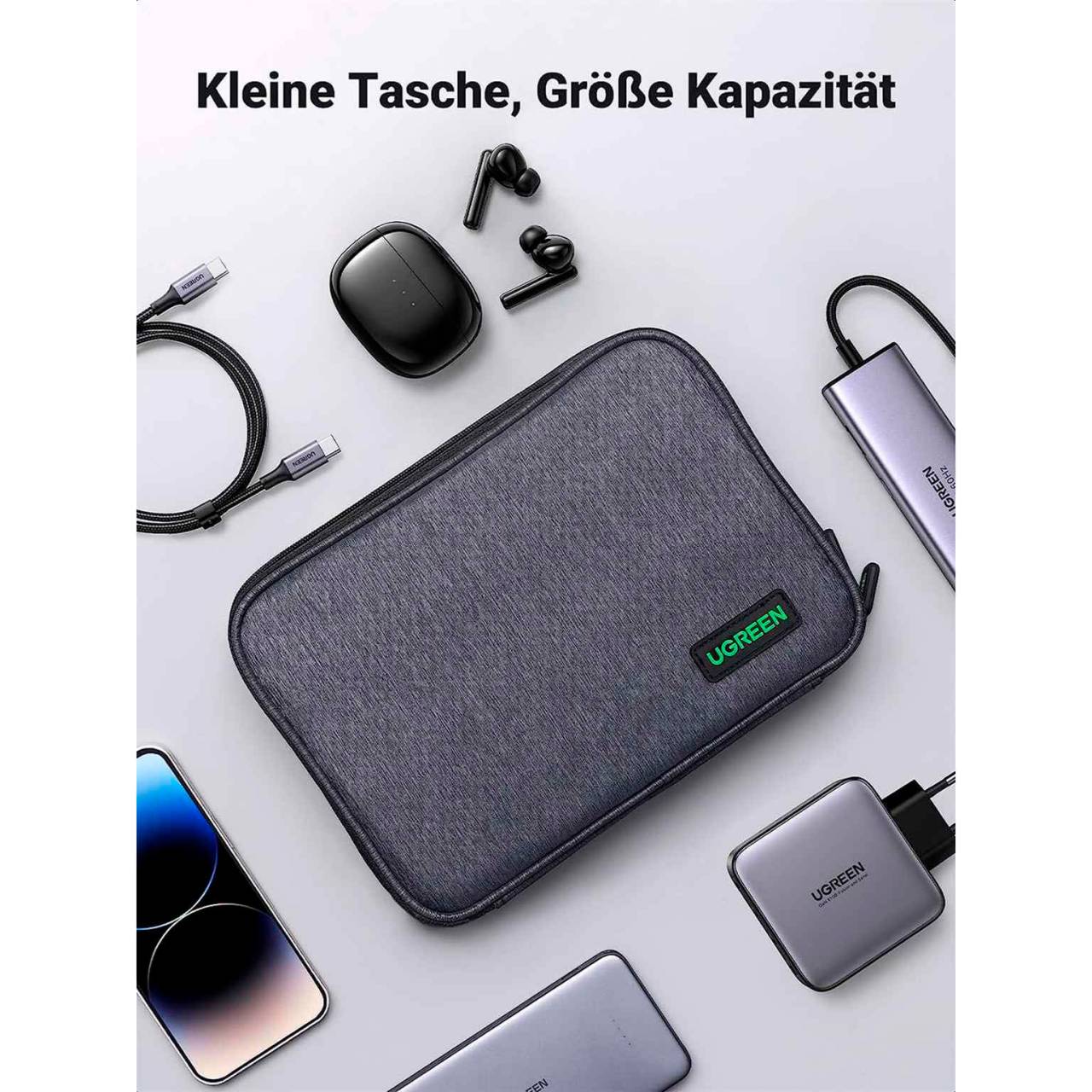 UGREEN Elektronik-Reisetasche – Großräumige Zubehörtasche für Kabel und diverse Geräte – Einschichtig