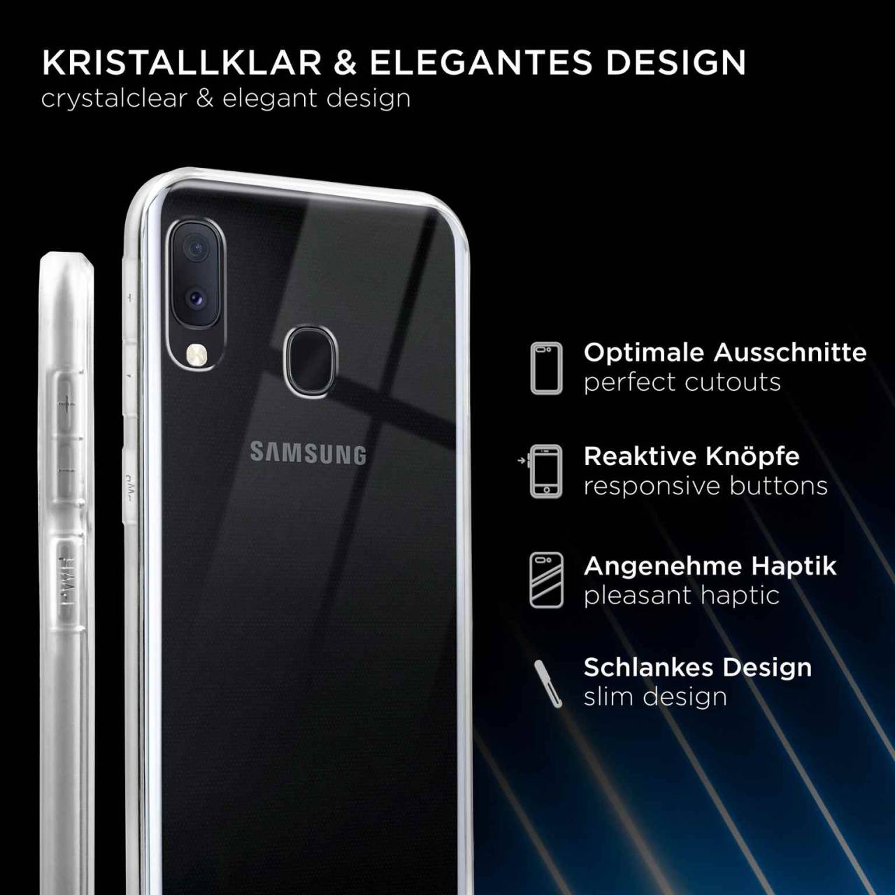 ONEFLOW Clear Case für Samsung Galaxy A20e – Transparente Hülle aus Soft Silikon, Extrem schlank