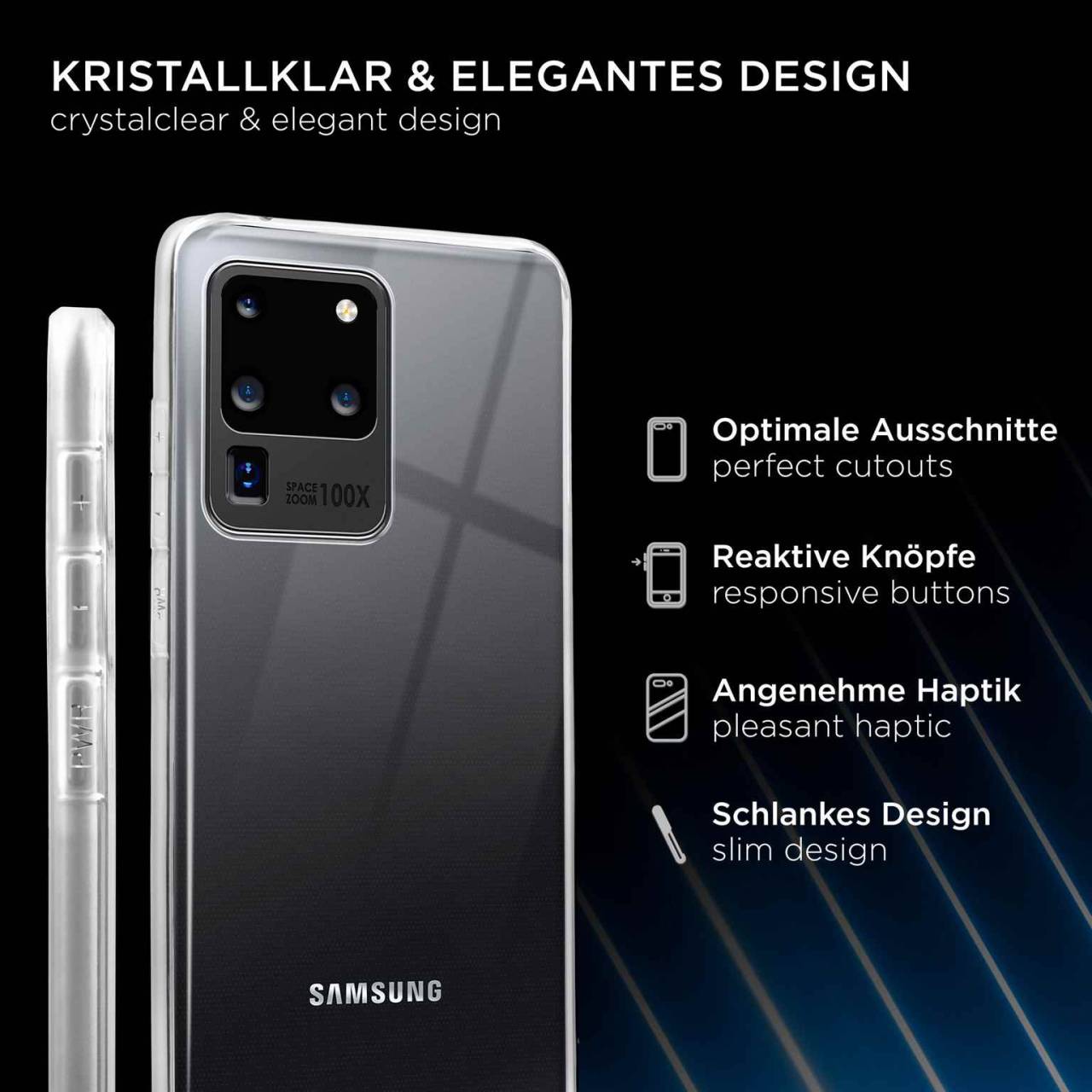 ONEFLOW Clear Case für Samsung Galaxy S20 Ultra 5G – Transparente Hülle aus Soft Silikon, Extrem schlank